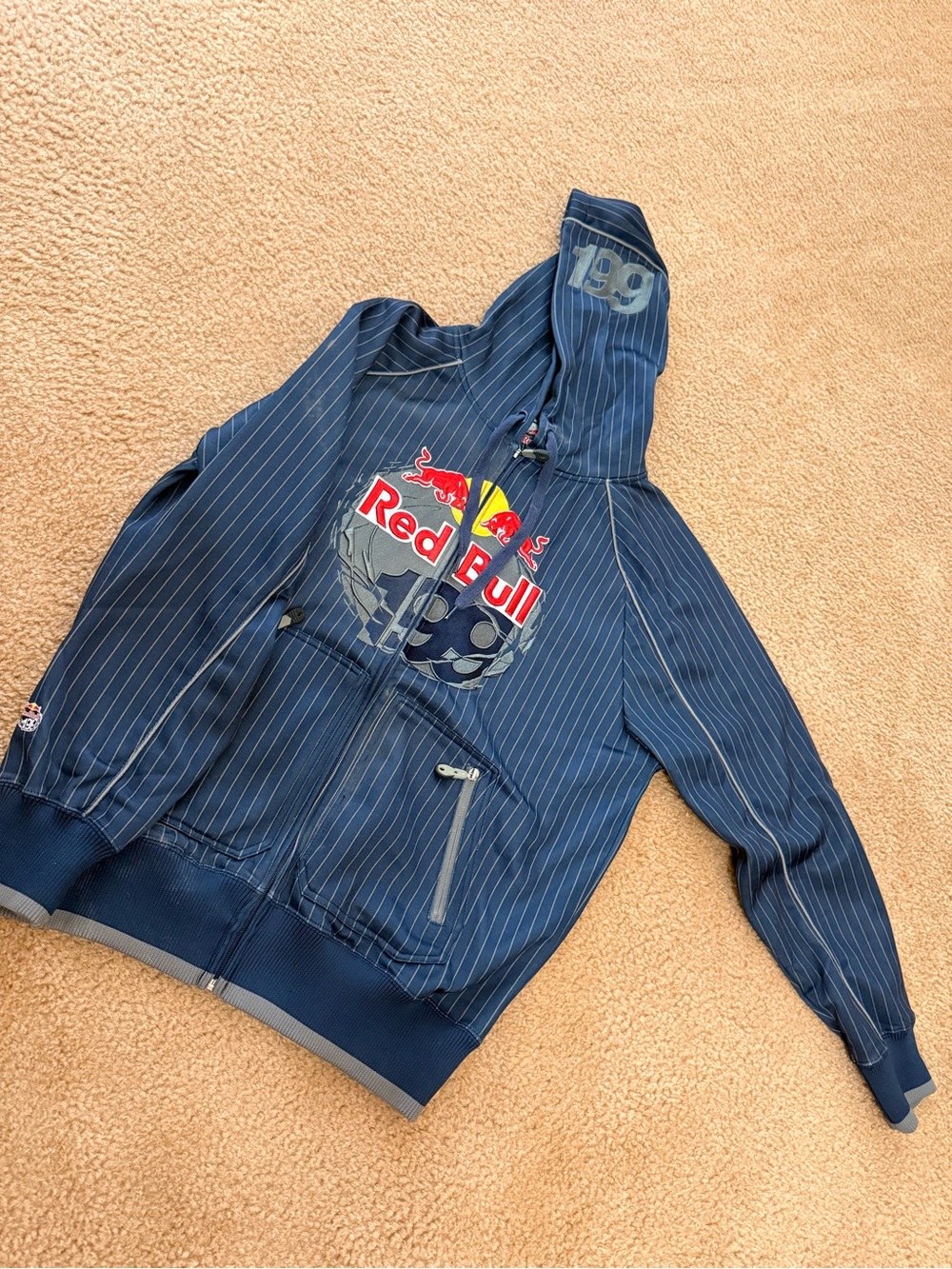 Red Bull Men’s Navy Pinstripe Zip-Up Hoodie